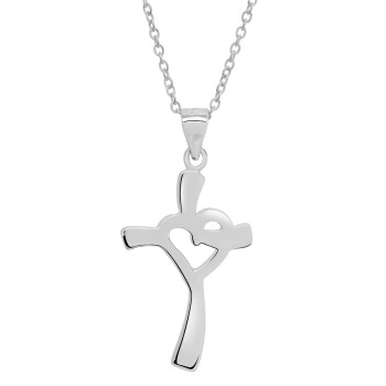 Pendant Cross-Heart 925 Silver Engraving Option