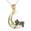 Anhänger Mond mit kleiner Katze mit Gelbgold vergoldet aus 925 Silber inkl. Kette im Etui