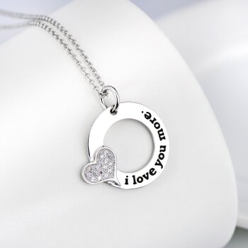 Anhänger Amulett Herz mit Zirkonien " I love you more. " aus 925 Silber inkl.Kette im Etui