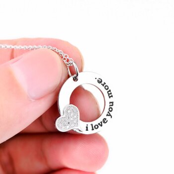 Anhänger Amulett Herz mit Zirkonien " I love you more. " aus 925 Silber inkl.Kette im Etui