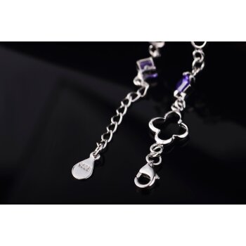 Armband Flower mit Amethysten lila aus 925 Silber rhodiniert im Etui