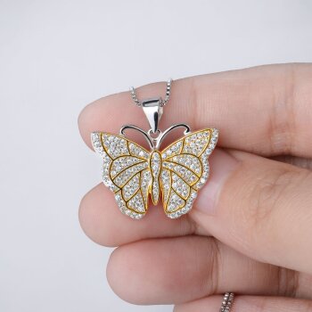 Anhänger Schmetterling Butterfly aus 925 Silber Zirkonien pave mit Gelbgold Teil vergoldet inkl. Kette im Etui