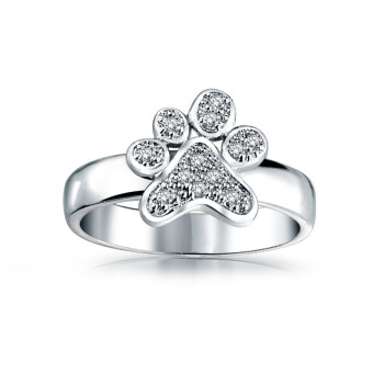 Silberring Pfote mit Zirkonien aus 925 Silber rhodiniert im Etui GRAVUR OPTION Gr. 48 - Durchmesser 15,3 mm