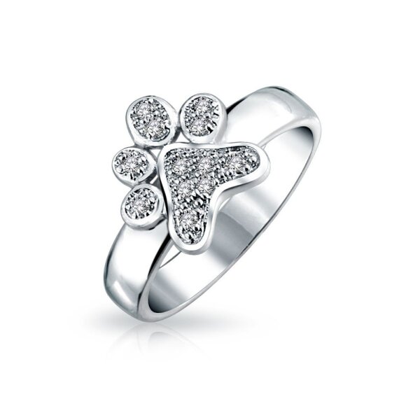 Silberring Pfote mit Zirkonien aus 925 Silber rhodiniert im Etui GRAVUR OPTION Gr. 54 - Durchmesser 17,2 mm