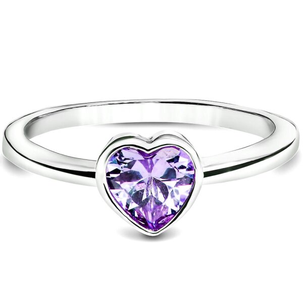 Silberring Solitaire mit Amethyst aus 925 Silber rhodiniert im Etui GRAVUR OPTION Gr. 60 - Durchmesser 19,1 mm