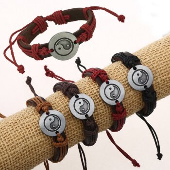 Armband Echt Leder Yin Yang dunkel braun