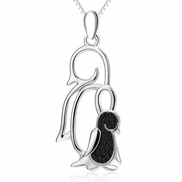 Anhnger Pinguine Vater & Kind aus 925 Silber mit Zirkonien schwarz pave  inkl. Kette im Etui