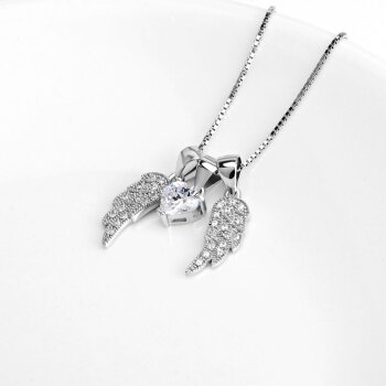 4 tlg. Set Anhänger Engelsflügel Angelwings Herz mit Zirkonien aus 925 Silber rhodiniert inkl. Kette im Etui