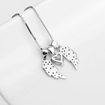 4 tlg. Set Anhänger Engelsflügel Angelwings Herz mit Zirkonien aus 925 Silber rhodiniert inkl. Kette im Etui