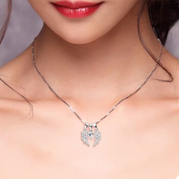 4 tlg. Set Anhänger Engelsflügel Angelwings Herz mit Zirkonien aus 925 Silber rhodiniert inkl. Kette im Etui