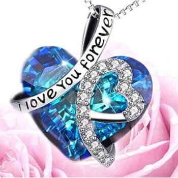 Anhänger Herz I LOVE YOU FOREVER Zirkonia Royal blau aus 925 Silber rhodiniert inkl. Kette im Etui