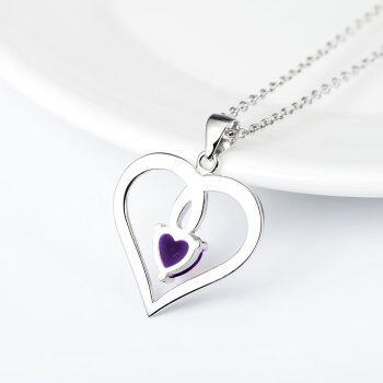 Pendant Heart Amethyst 925 silver incl. chain