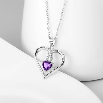 Pendant Heart Amethyst 925 silver incl. chain