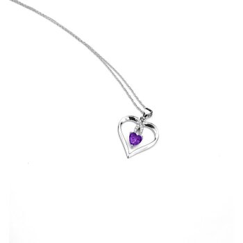 Pendant Heart Amethyst 925 silver incl. chain