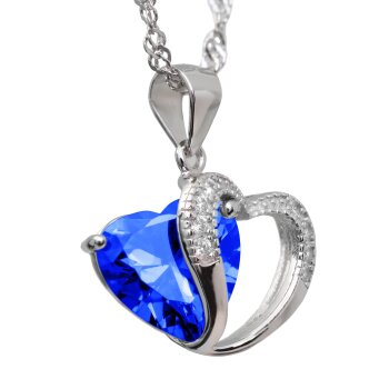 Silver Pendant Sapphire Heart incl. chain