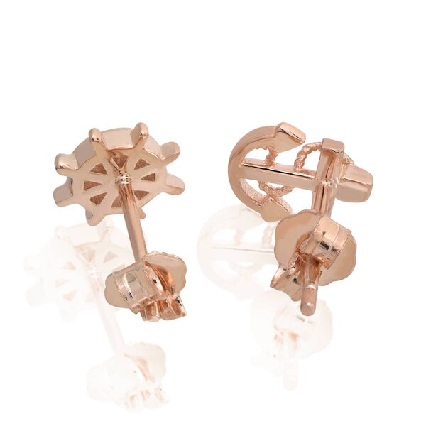 1 pair of ear studs anchor and steering wheel 925 silver rosegolden