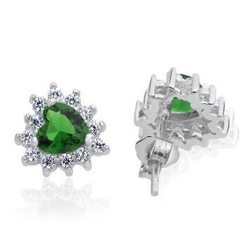 1 Pair of Ear studs Ocean Heart Emerald 925 Silver