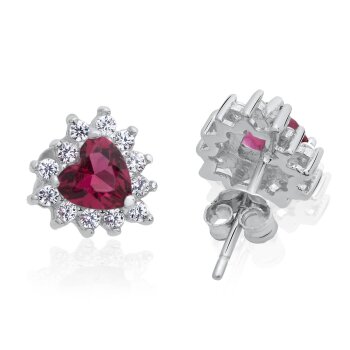 1 Pair of Ear Studs Ocean Heart Ruby 925 Silver