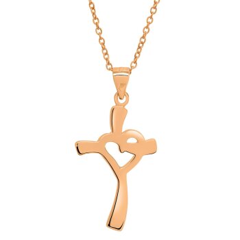 Pendant Cross-Heart rosegolden 925 Silver Engraving Option