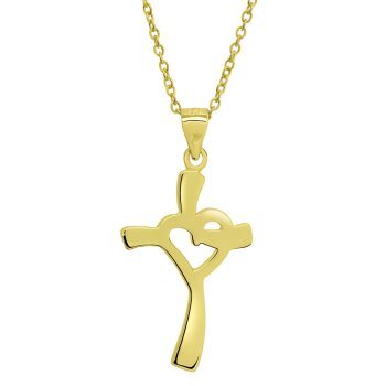 Pendant Cross-Heart golden 925 Silver Engraving Option