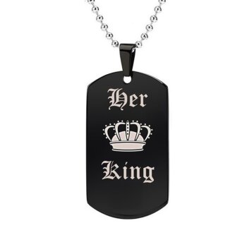 Partnerketten Dog Tag "His Queen, Her King" schwarz