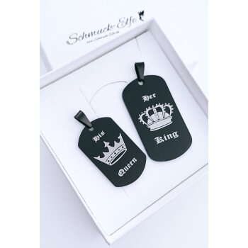 Partnerketten Dog Tag "His Queen, Her King" schwarz