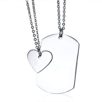 Couple Pendants Dog Tag "Heart" silver