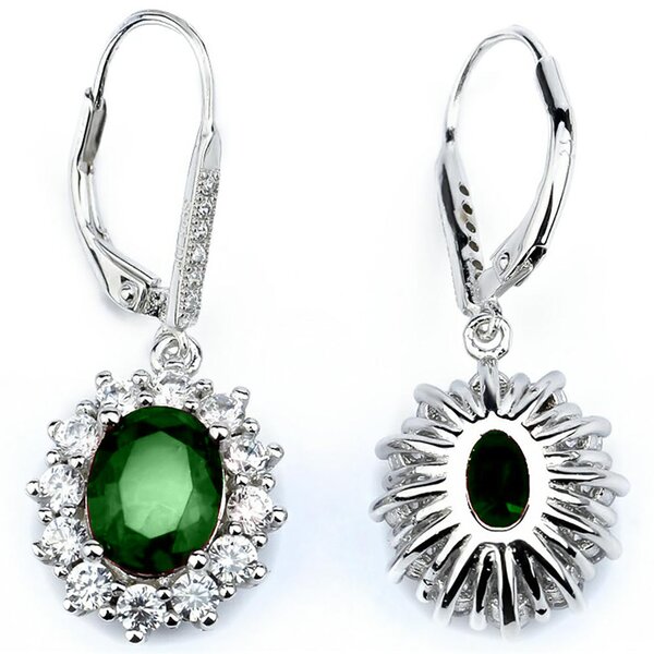 1 Pair of Earrings emerald pave 925 Silver