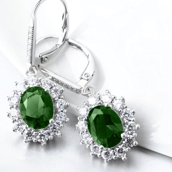1 Pair of Earrings emerald pave 925 Silver