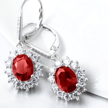 1 Pair of Earrings ruby pave 925 Silver