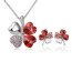 Schmuckset Kleeblatt Collier, Ohr Stecker rot Strass vergoldet