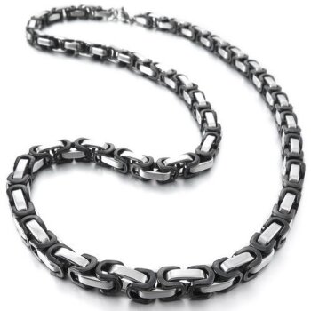 Byzantine king necklace silver black stainless steel UNISEX 8 mm/60 cm