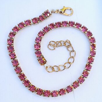 Fußkette / Armband vergoldet Strass pink