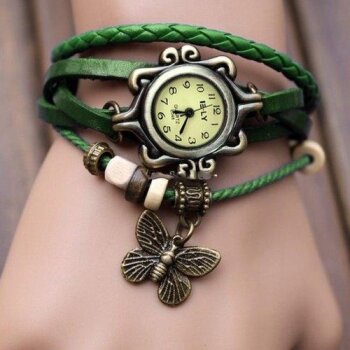 Leder Armbanduhr Schmetterling VINTAGE grün  im...