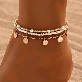 Fußkettchen SET 3 teilig BOHO goldfarben