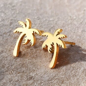 Ohrstecker Palme Edelstahl goldfarben